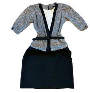 VINTAGE Breli Originals USA Peplum Dress w Multicolour Dots Pattern Dress Size 8